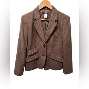 VTG J. Crew Black Label 100% LambswoolBrown Tweed Blazer Sz 12 2 Button Career